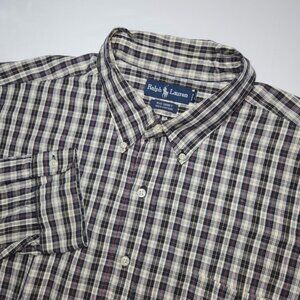Ralph Lauren Big Shirt Mens XXL Cotton Plaid Pony Logo Button Down Long Sleeve